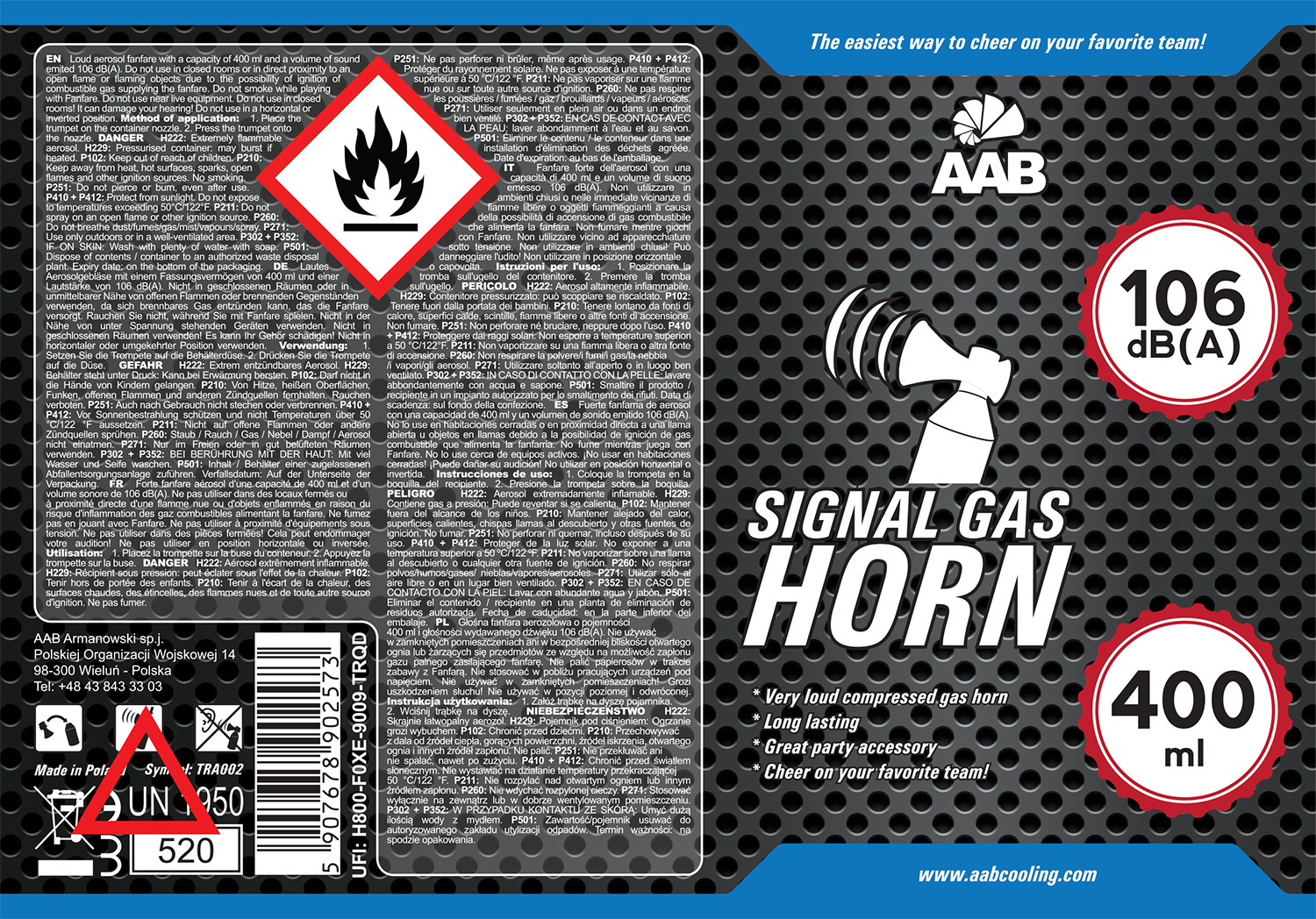 AAB Signal Horn - Loud Air Horn 106 dB(A), Gas Horn Football with  Non-flammable Gas, Up to 320 Short Beeps, Air Horn, Vuvuzela, Compressed  Air